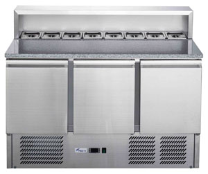 FED-X XGNS1300E Stainless Steel 3 Door Marble Top Salad Prep Fridge