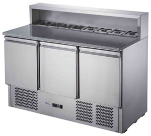 FED-X XGNS1300E Stainless Steel 3 Door Marble Top Salad Prep Fridge