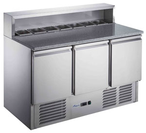 FED-X XGNS1300E Stainless Steel 3 Door Marble Top Salad Prep Fridge