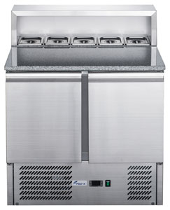 FED-X XGNS900E Stainless Steel 2 Door Marble Top Salad Prep Fridge