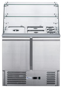 FED-X XS900GC Stainless Steel 2 Door Glass Top Salad Prep Fridge