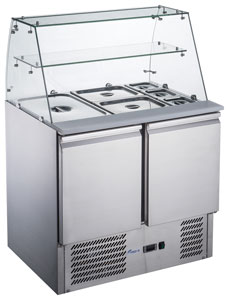 FED-X XS900GC Stainless Steel 2 Door Glass Top Salad Prep Fridge