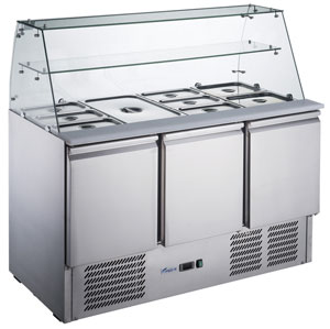 FED-X XS903GC Stainless Steel 3 Door Glass Top Salad Prep Fridge