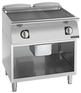 Giorik FME741GFT 700 Series 800mm wide 1/3 Ribbed 2/3 Open Base Smooth Mild Steel Plate Electric Frytop