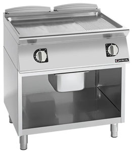 Giorik FME941GCRXT 900 Series 800mm wide Open Base 1/3 Ribbed 2/3 Smooth Satin Chrome Electric Frytop