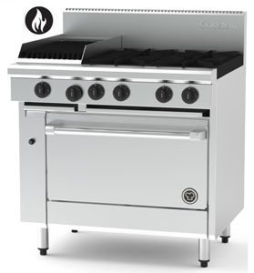 Goldstein PF12Q428FF-X 4 Burner + 305mm Chargrill, Gas Fan Forced Oven