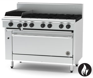 Goldstein PFC12Q640E-X 6 Burner + 305mm Chargrill, Electric Convection Oven