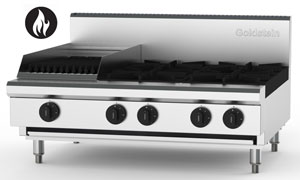 Goldstein PFB12Q4-X 4 Burner + 305mm Chargrill Gas Cooktop