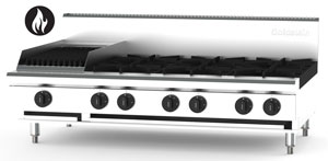 Goldstein PFB12Q6-X 6 Burner + 305mm Chargrill Gas Cooktop