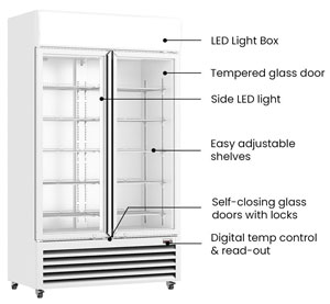 Thermaster LG-1200P 1075L 2 Large Glass Door Colourbond Upright Fridge