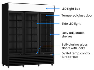 Thermaster LG-1203BP 730L 3 Glass Door Colourbond Upright Fridge