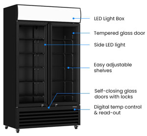 Thermaster LG-730BP 730L 2 Large Glass Door Colourbond Upright Fridge