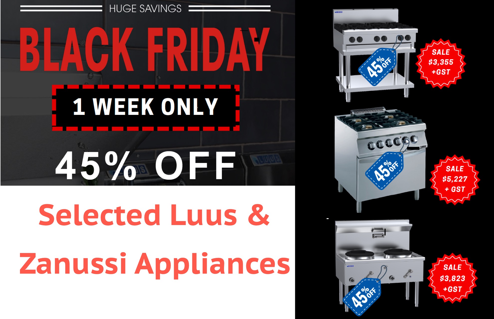 🔥 Hugh Black Friday Blowout: 45% OFF Luus & Zanussi Appliances! One Week Only! 🔥