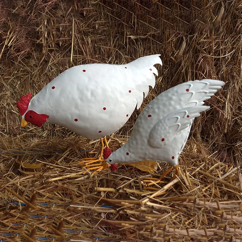 Feeding Chickens Set of 2