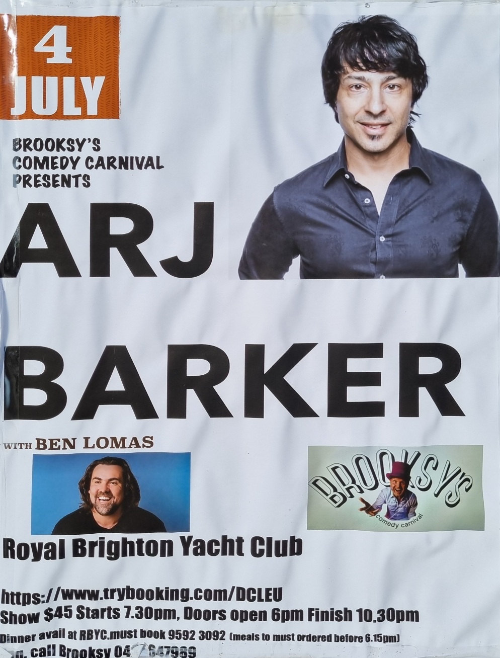Brooksy's Comedy: Arj Barker with Ben Lomas | Royal Brighton Yacht Club ...