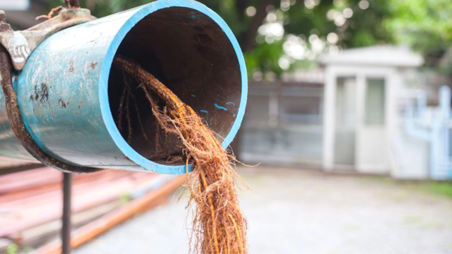 Tree Roots Coming Blue Pipe
