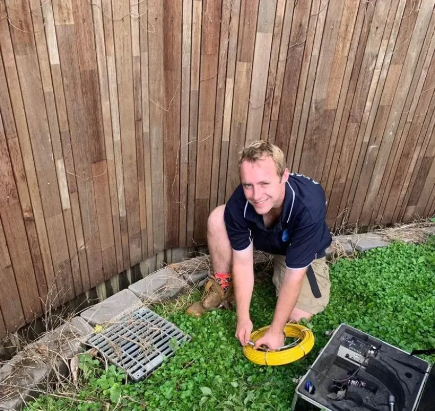 One of our plumbers performing a cctv pipe inspection
