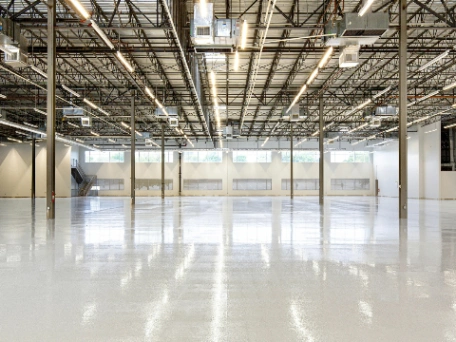 Industrial empty space after floor cleaning