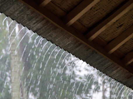 Heavy rain overflowing gutters