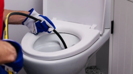 Drain snake clearing toilet