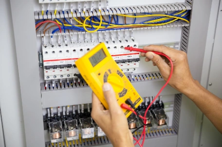 Professional electrician installing a dedicated circuit for a home ev charger installation on the switchboard