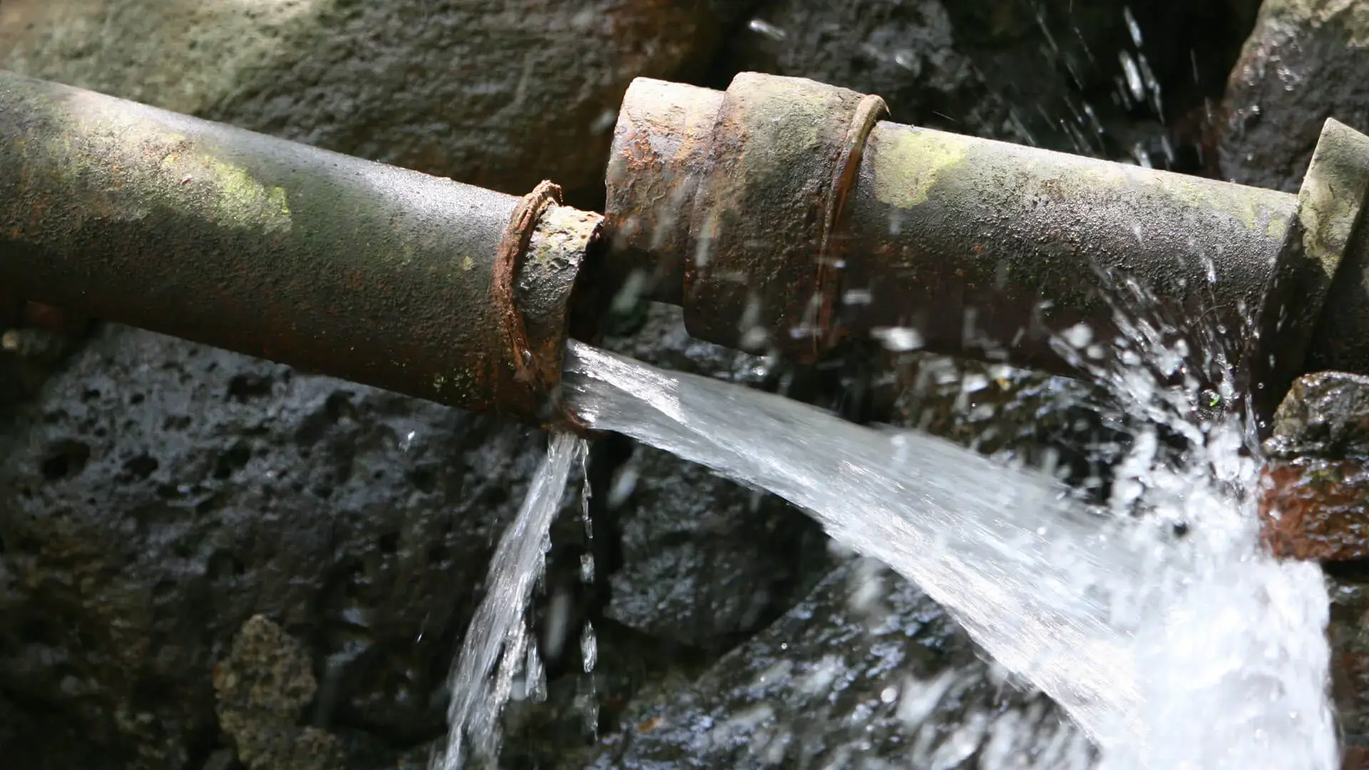 broken pipe gushing water