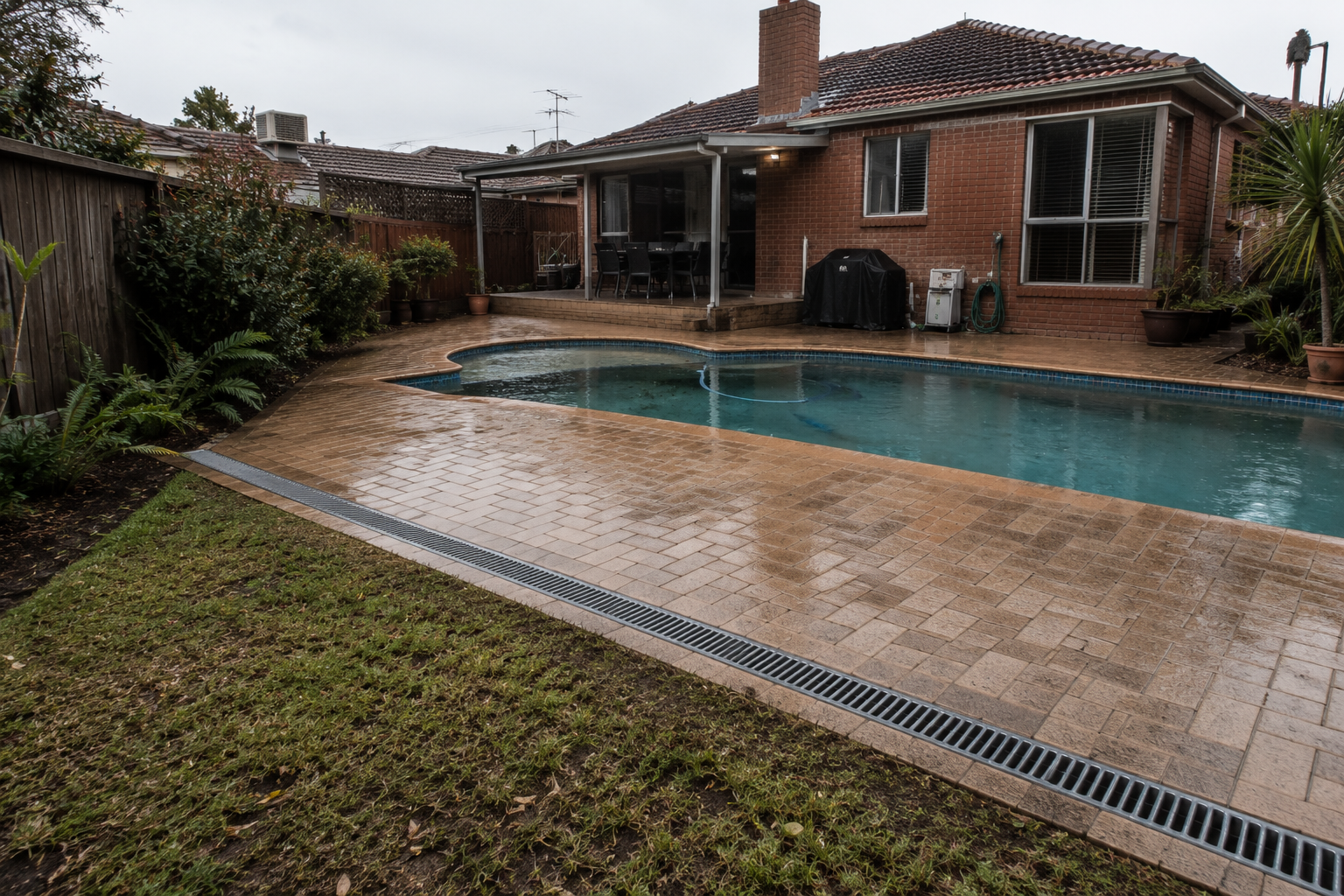 Trench Drain beside pool for surface flooding