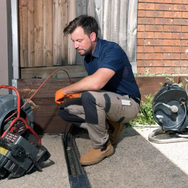 Drainage specialist looking at CCTV camera