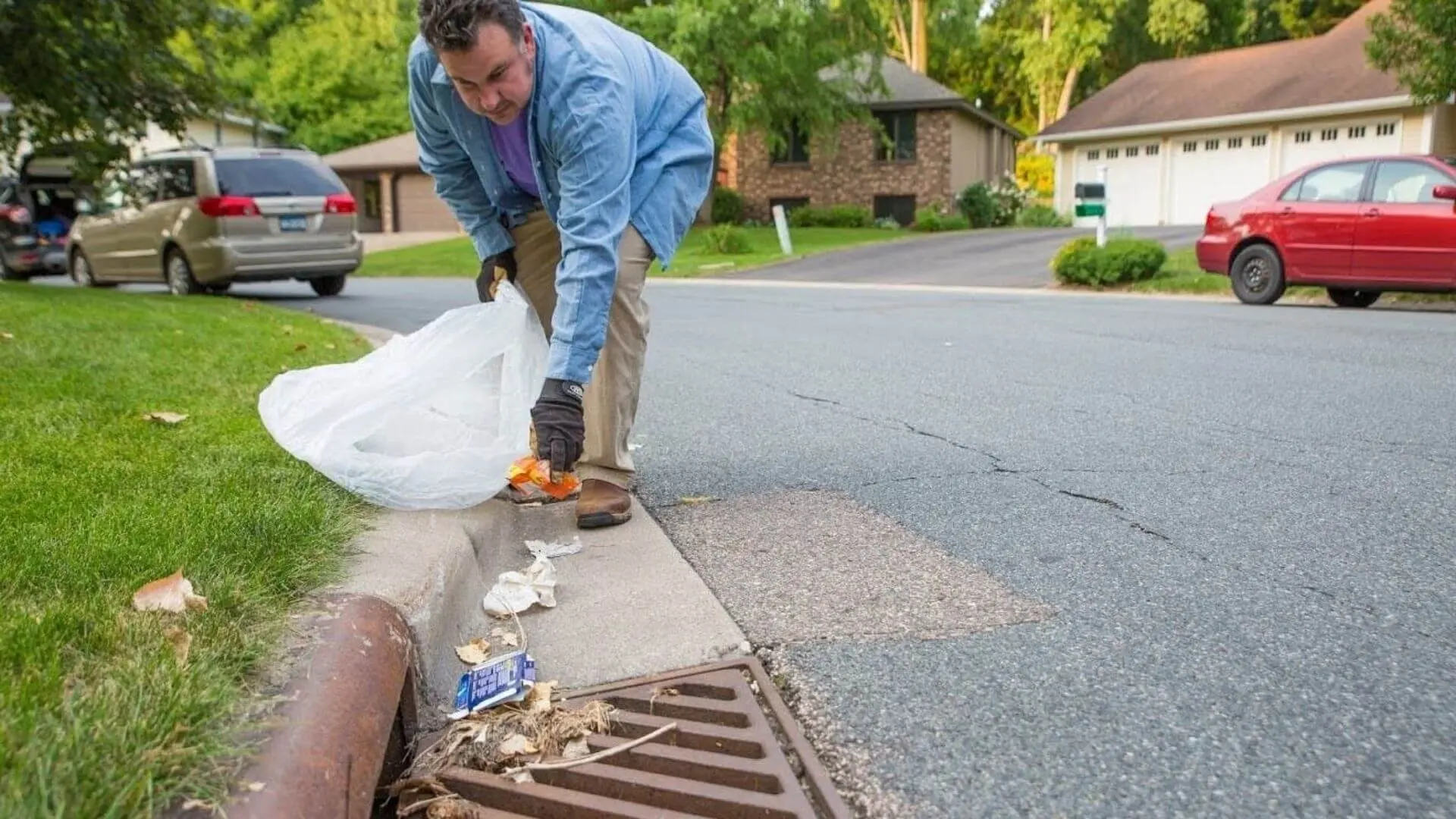 Man cleaning stormwater drain