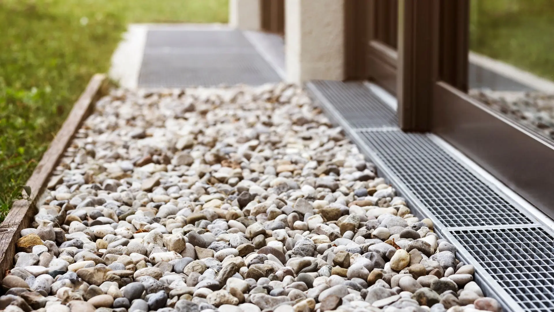 Outdoor backyard drainage trench
