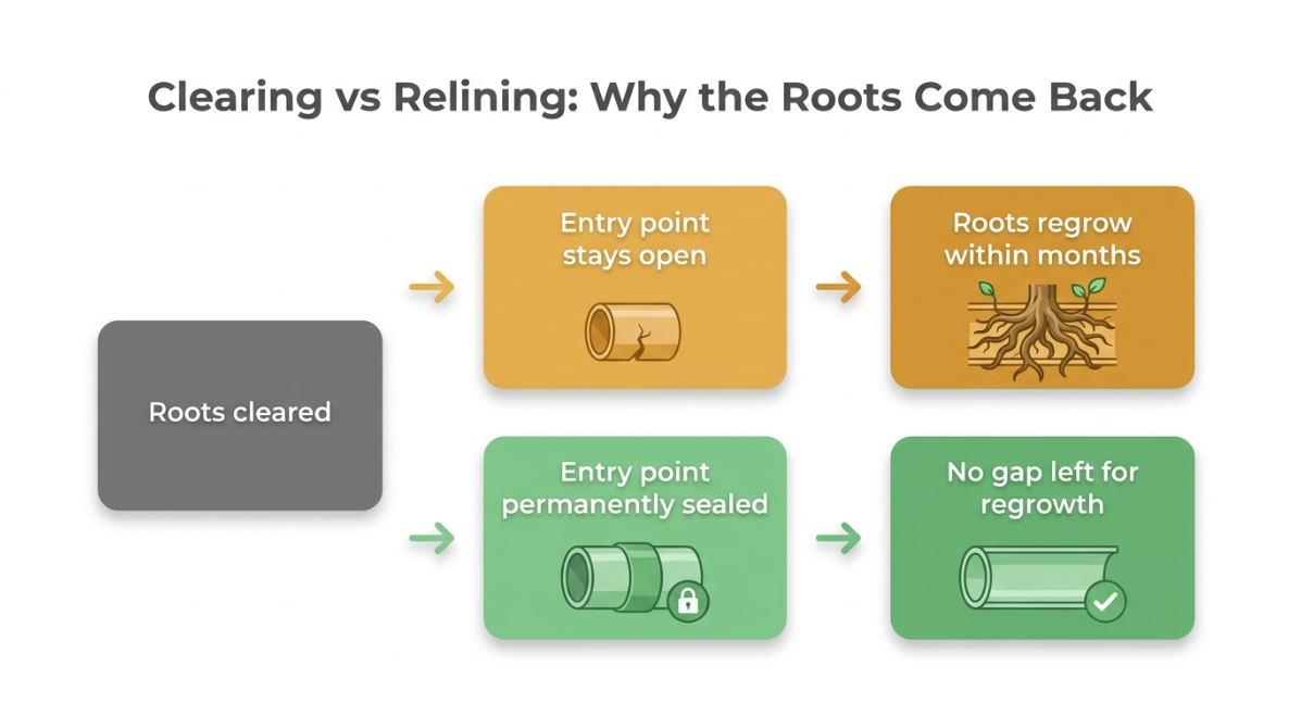 clearing vs relining why the roots come back