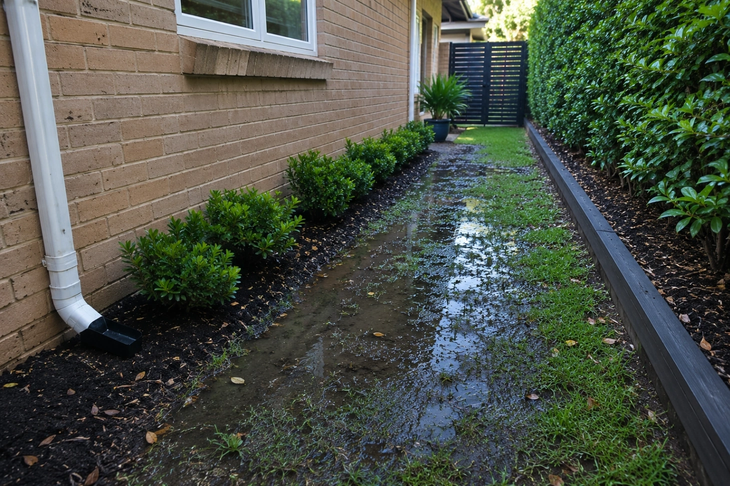 water pooling beside foundation of house