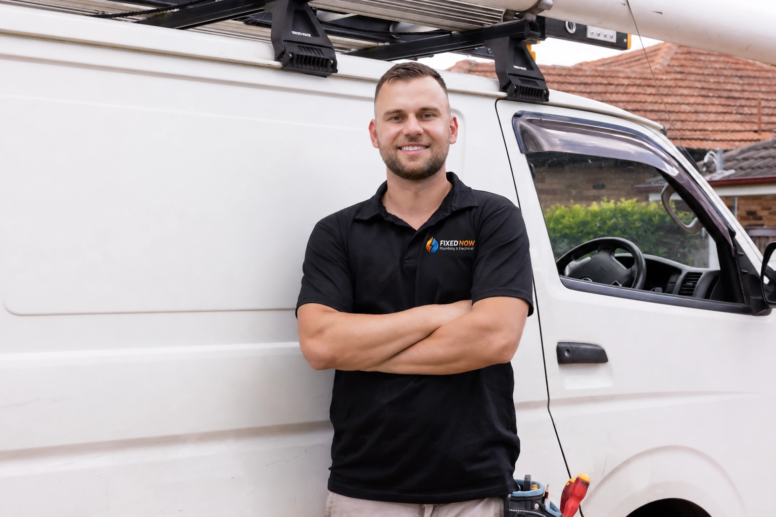 Daniel standing in front of Fixed Now Van