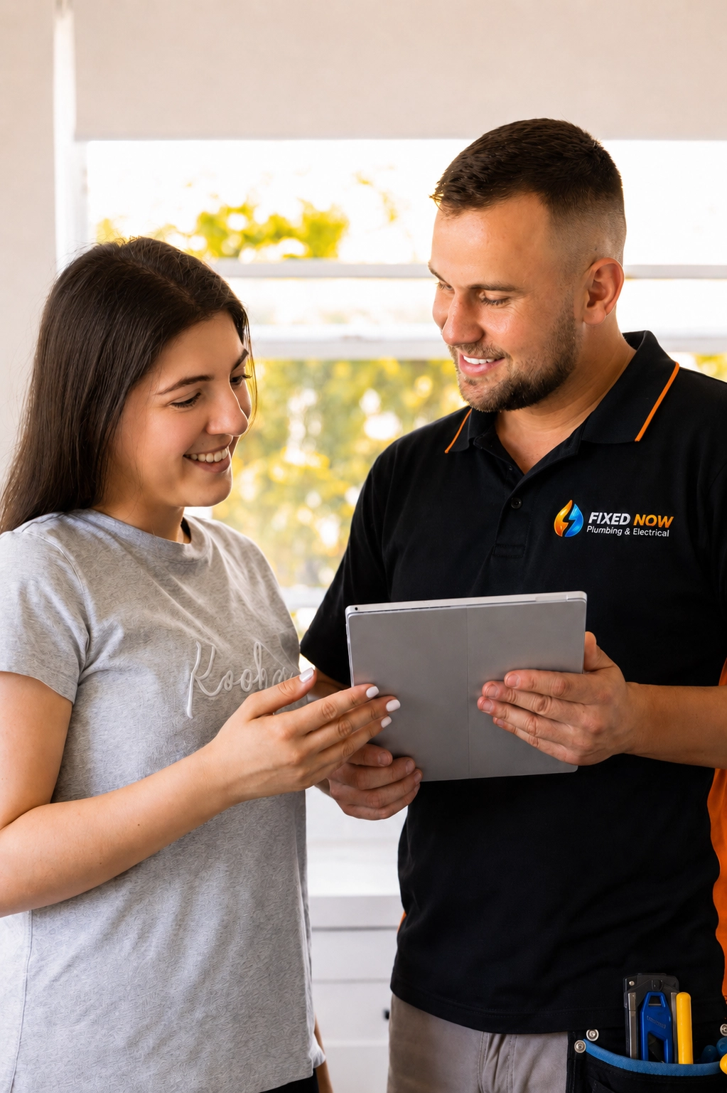 Daniel speaking with a customer about their electrical system