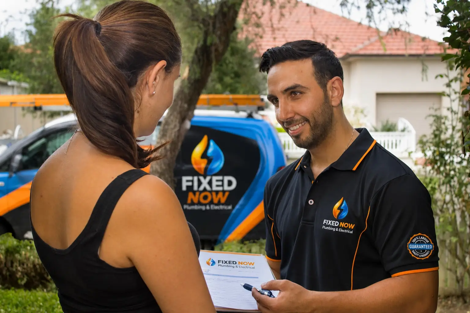 Fixed Now Team explaining to a customer upfront pricing