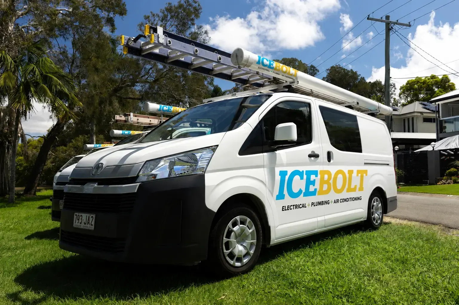 Icebolt electrical, plumbing and air conditioning van on a Brisbane job